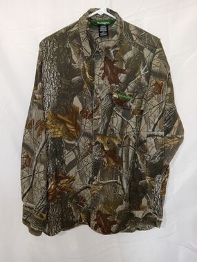 Remington Realtree Green Hardwoods Camo Hunting Shirt Mens XL Long Sleeve Cotton